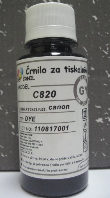 Črnilo za Canon C820 Grey 100ml za kartuše CLI-526, c820,cli-8,cli-8,cli-521
