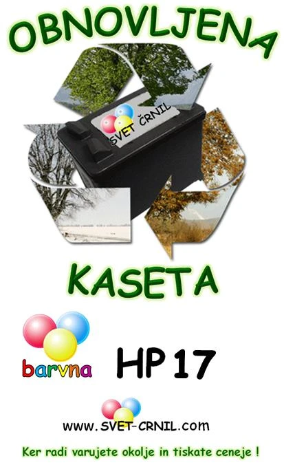 Obnovljena barvna kartuša HP 17 30mL črnila, obnovljena kartuša HP 17, reciklirane kasete, Hewlett Packard, ekonomično tiskanje, kvalitetno črnilo, prihranek, lokalno, Ljubljana, Svet Črnil, ceneje, ugodno