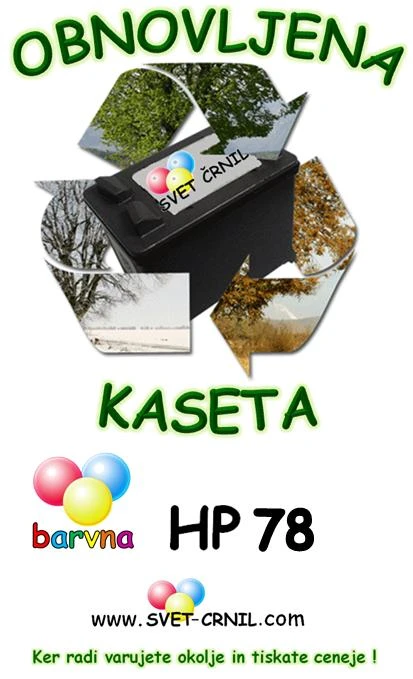 Obnovljena barvna kaseta HP 78 XL (C6578AE), ceneje, ugodno, prihranek, lokalno, Ljubljana, Hewlett-Packard, ekologija, ekonomija, obnovljene kartuše, kvaliteta,C6578AE, tiskalniki, inkjet, brez siloksanov, Svet črnil